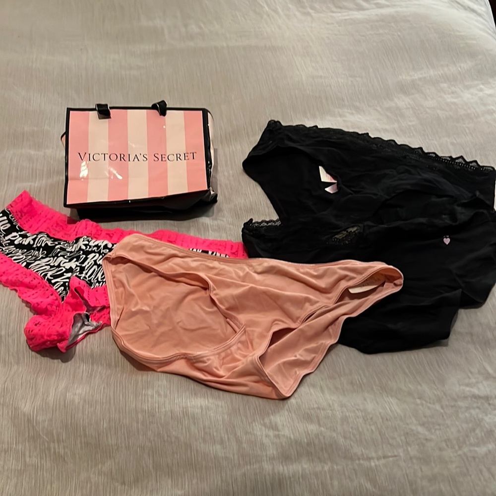 4 Victoria’s Secret panties, size L.  $42 for $15 NWT